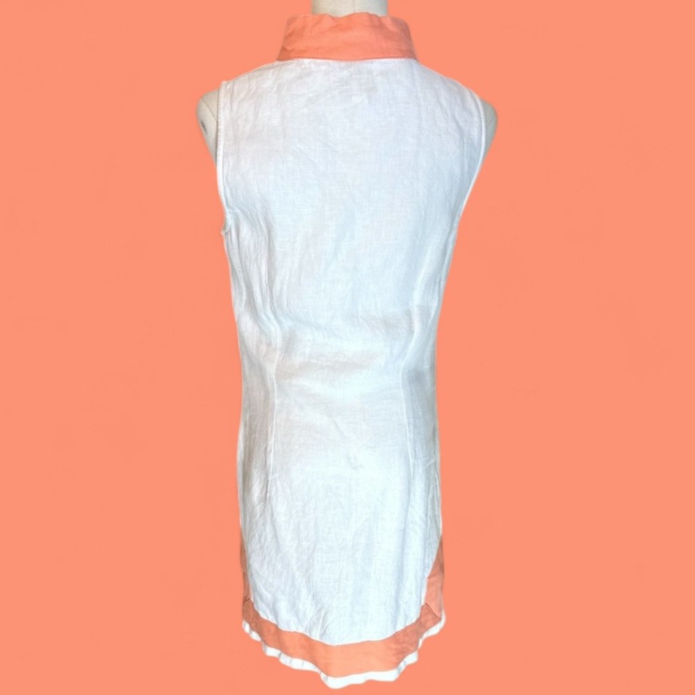 Sail to sable size Small white linen with‎ coral trim V-neck tunic/mini dress - Picture 3 of 12